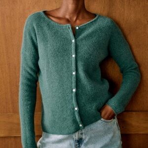 Sezane Green Cardigan Sweater